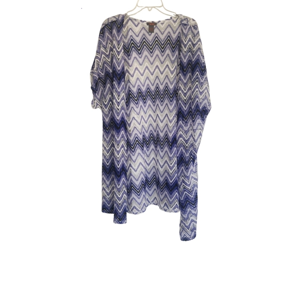 Sheer Zigzag Kimono Cover-Up in Purple and White Sz 3x